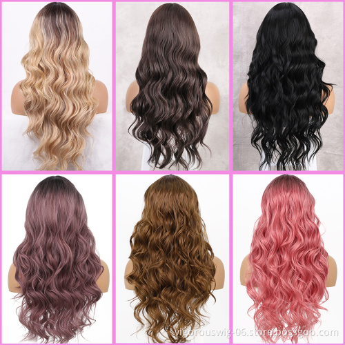 Pre Plucked Hair Line Synthetic Hair Fiber Wigs Women Xuchang U Part Lace Front Wig Curly Long Cheap Good Heat Resistant Hair